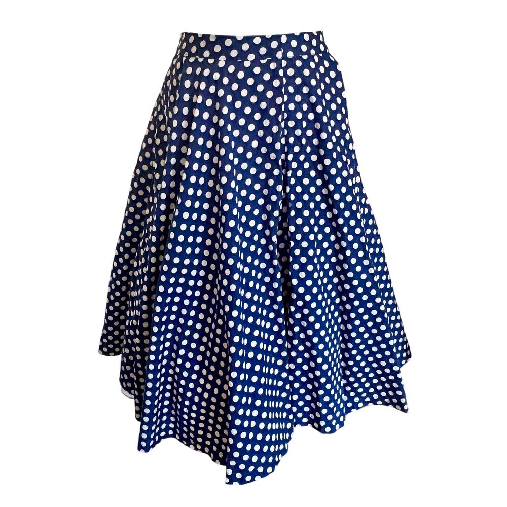 Lindy Bop Peggy Navy Blue Polka Dot Full Skirt Pinup Rockabilly 50's Look Cotton